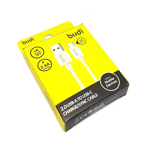 Câble De Charge Rapide IPhone Budi - 2.4A - 100cm - Blanc - Compatible Apple - Neuf